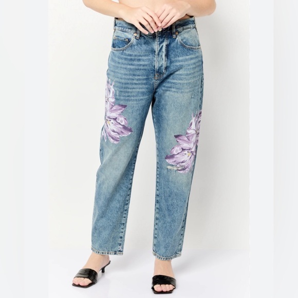 Scotch & Soda Denim - Scotch & Soda The Bay Purple Floral Distressed Organic Cotton Boyfriend Jeans